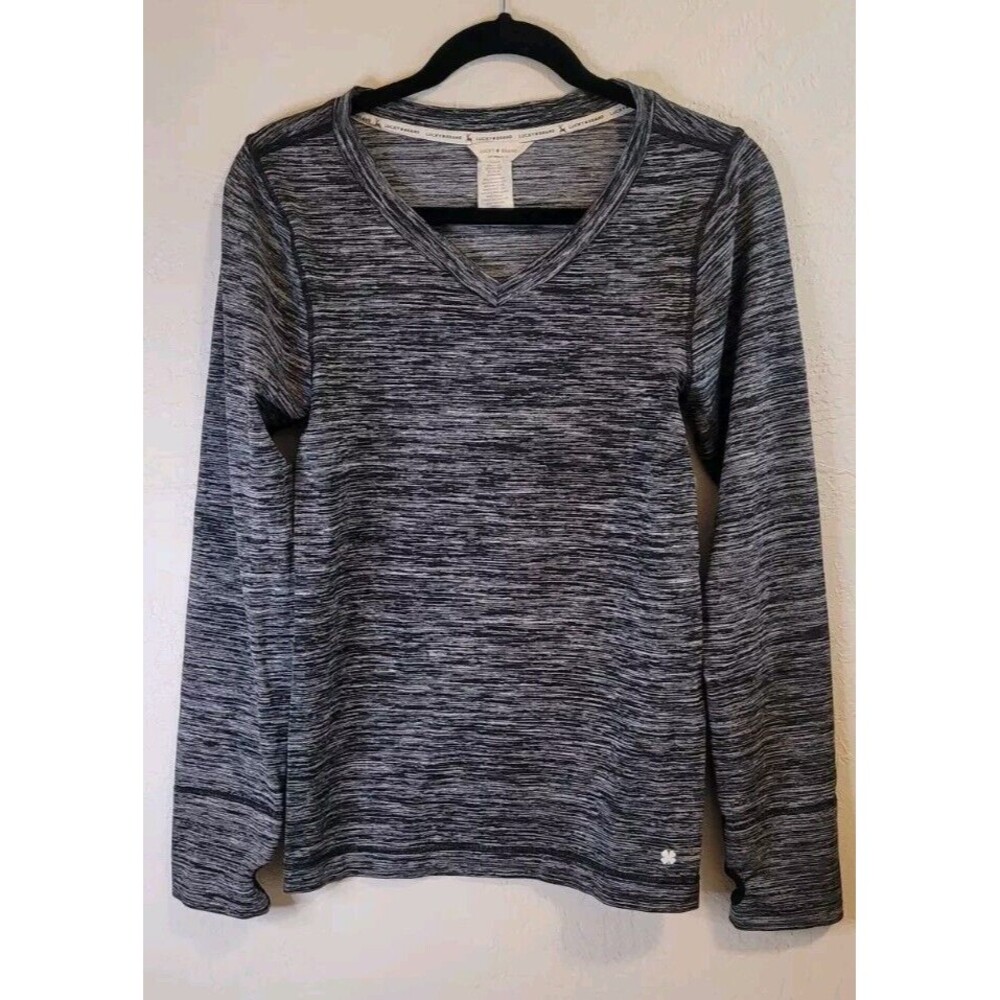 Lucky Brand Men's Slim Fit Gray Athletic V Neck Top With Thumb Holes Size XL